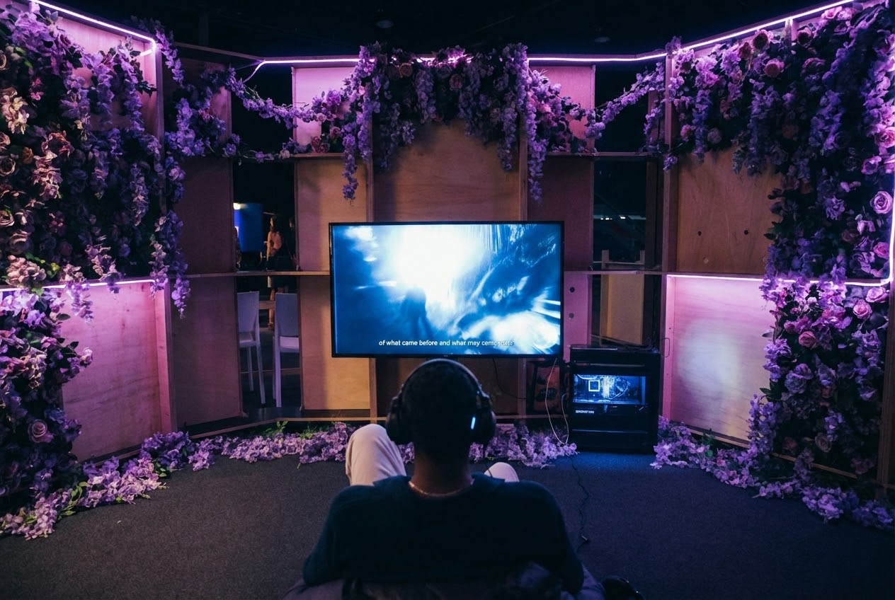 A visitor watching Protopica inside the Sónar+D installation in Barcelona